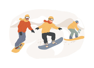 Boarding isolated concept vector illustration. Winter sport, outdoor activity, snowboard helmet and goggles, mountain holiday, extreme sports, alpine ski, freestyle rider, snow vector concept.