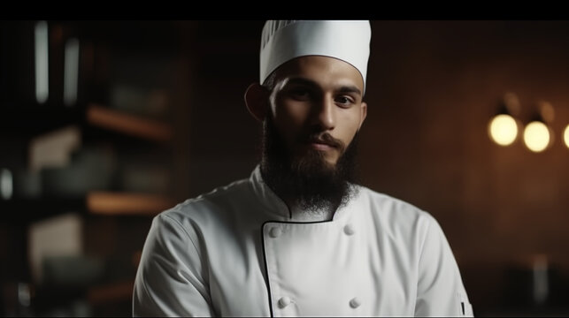 Arab appearance young man working in the professional uniform as a culinary pastry chef at the restaurant workplace - Powered by Adobe