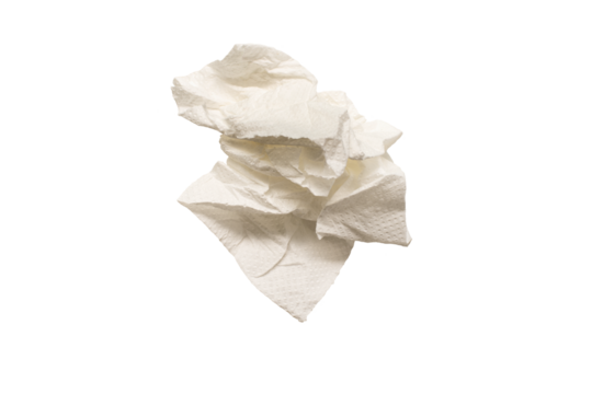 crumpled crumpled paper napkin. Isolate on white. PNG format available
