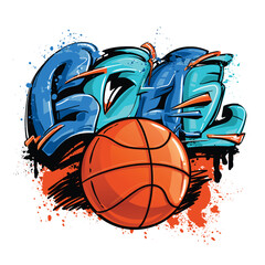 Basketball print with ball illustration and text in Street art style. Sport Banner on white background. Slogan Goal time for t shirt design. © Kseniia Koval