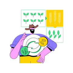 Rotating crops isolated cartoon vector illustrations. Smiling man on farm, crops ripening, growing a series of different plants, sustainable agriculture, organic environment vector cartoon.