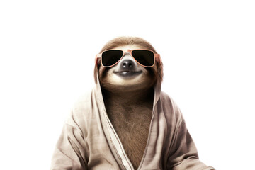 sloth peaceful in hip clothes meditating isolated on white background