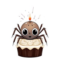 Obraz premium cute spider happy birthday cup cakes funny illustration