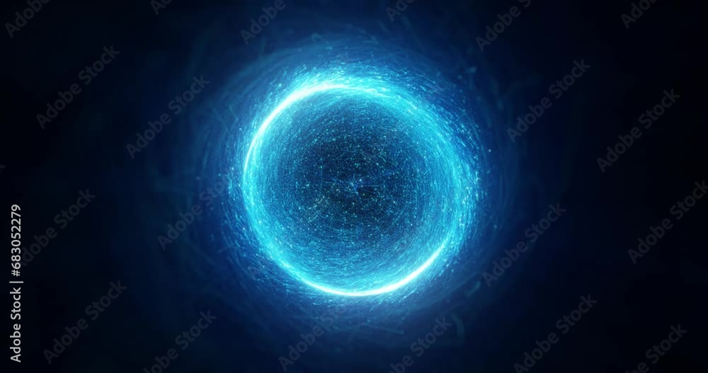 Poster blue tech particle energy orb in a seamless looping motion graphic. 3d render