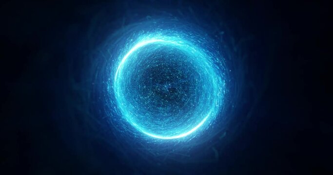 Blue tech particle energy orb in a seamless looping motion graphic. 3D render