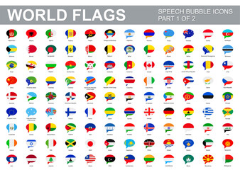 All world flags - vector set of speech bubble icons. Part 1 of 2