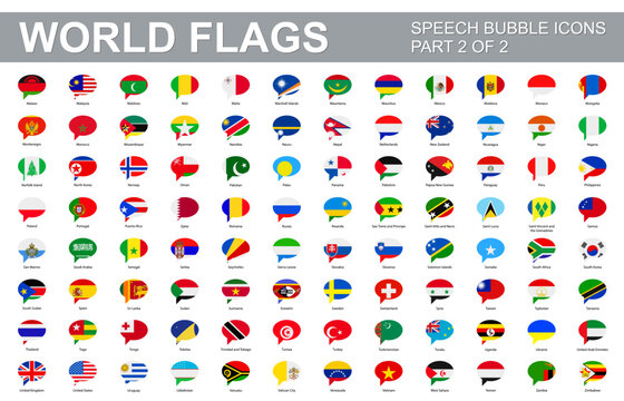 All world flags - vector set of speech bubble icons. Part 2 of 2