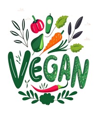 vegan typography illustration veggies - obrazy, fototapety, plakaty