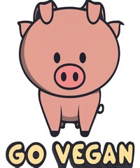 Obraz na płótnie Canvas go vegan funny pig typography illustration veggies