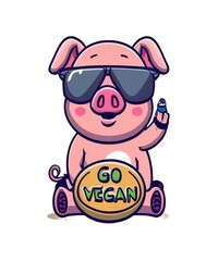 Naklejka premium go vegan funny pig typography illustration veggies