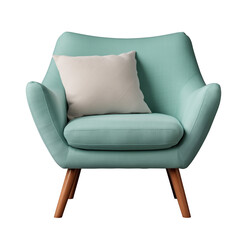 A sage green modern comfortable lounge chair,  isolated on transparent background, cutout ready for architectural visualisation., png	
