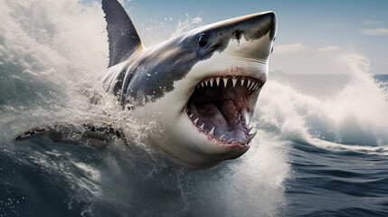 Great white shark jumping out of the water