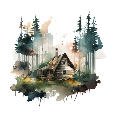 watercolor cabin illustration
