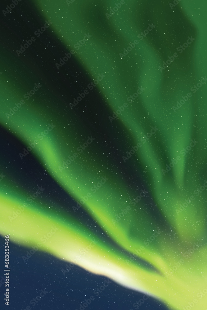 Sticker green aurora borealis. dark night starry sky and northern lights