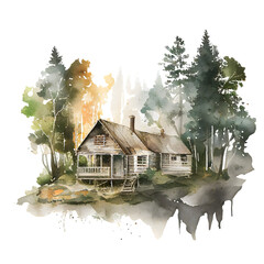watercolor cabin illustration