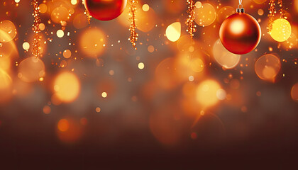 Christmas background with holliday lights on red, yellow and golden colors