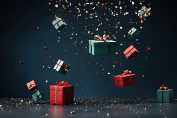 Chistmas background, with gifts falling down 