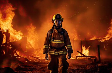 Naklejka premium Firefighter in Protective Gear Responds to Emergency