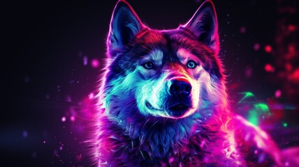 Akita dog animal neon Color illustration AI Generated pictures