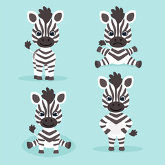 Fototapeta na wymiar Set of cute zebras in cartoon style. Vector illustration