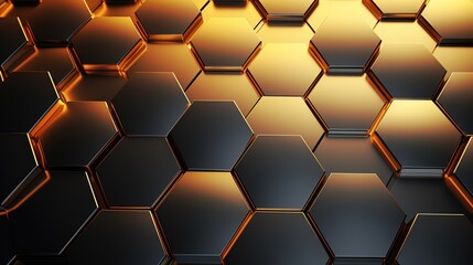 Abstract 3D hexagon background with gold and black colors