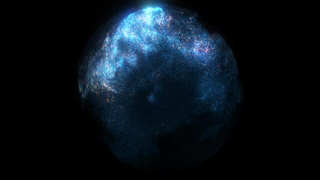 Seamless loop of particles flowing in a luminous orb. 3D render