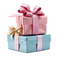 Obraz premium Gift box with ribbons bow, bright beautiful Christmas gift, isolated on a white background