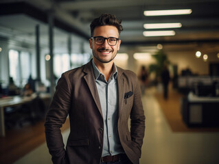 Obraz premium Innovative tech entrepreneur portrait, casual style with a smart blazer