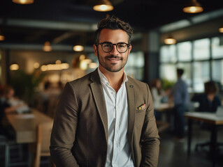 Fototapeta premium Innovative tech entrepreneur portrait, casual style with a smart blazer