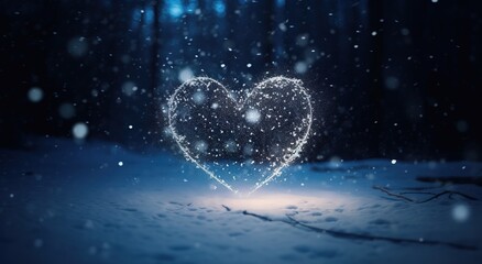 Beautiful winter scene of love and romance. The tree is the heart of Winter Wonderland. - obrazy, fototapety, plakaty