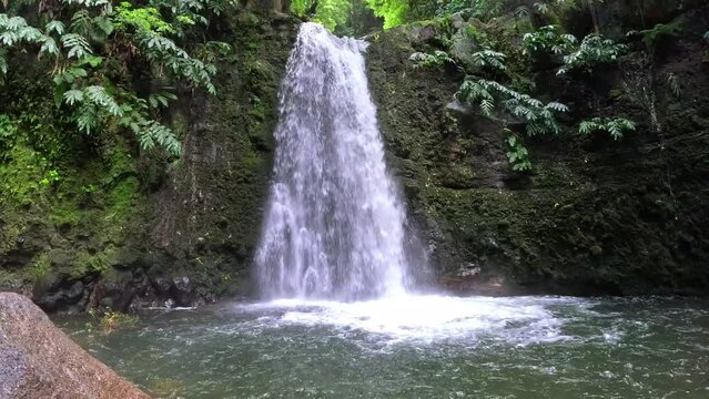 Waterfall 'Cascata do Salto do Prego' in the Island of Sao Miguel, close to Furnas, in Azores, Portugal