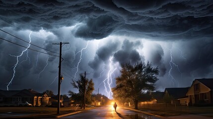 Dramatic Thunderstorm Warning Sign Under Night Sky