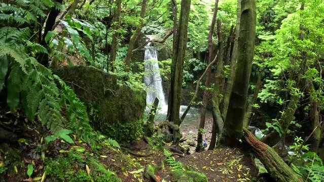 Waterfall 'Cascata do Salto do Prego' in the Island of Sao Miguel, close to Furnas, in Azores, Portugal