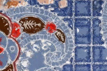 Oil painting and various flowers, roses, peonies, beautiful wedding illustrations