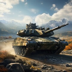 Armored Tank in Combat, Military Vehicle with Self-Propelled Artillery