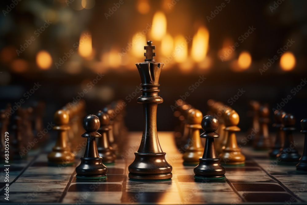 Poster a chessboard with pieces in mid-game strategy. concept of strategy and intellectual challenge. gener