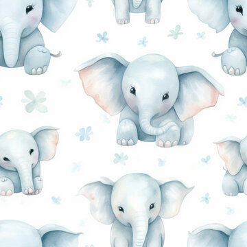 Elephant watercolour cute Pattern