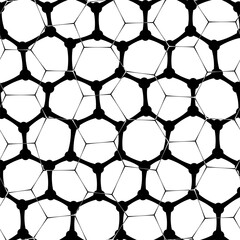A seamless abstract pattern in bold black and white featuring a honeycomb motif on a white with a mesh-like design
