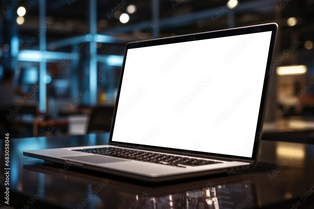 Poster a laptop blank screen mock-up. concept of web development and user experience design. generative ai.