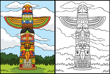 Native American Indian Totem Coloring Illustration