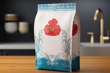 Obraz premium A product packaging design mock-up for a food item. Concept of food packaging and branding. Generative Ai.