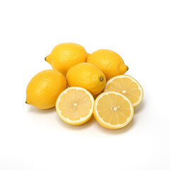 Fresh Yellow Lemons with Leafs, Isolated, Close-Up, White Background