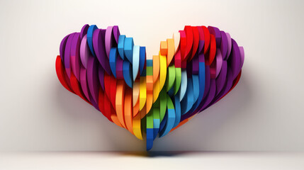 3D heart made of colorful ribbon layers, showcasing the intertwined nature of love and its dynamic spectrum.