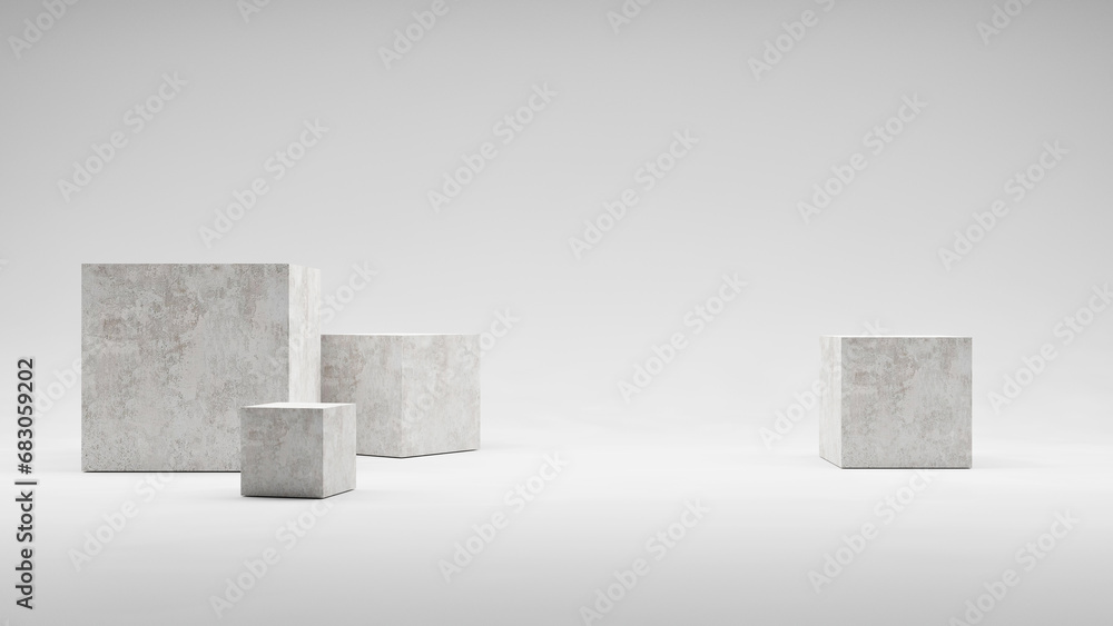 Aufkleber Abstract forms white background with white color light and empty blank space, cubes and blocks background podium stage for products and design