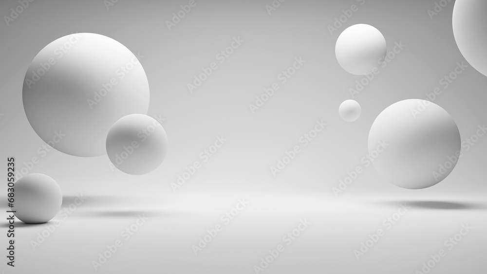 Poster abstract spheres round circles forms white background with white color light and empty blank space, 