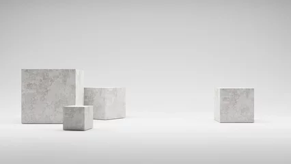 Fotobehang Abstract forms white background with white color light and empty blank space, cubes and blocks background podium stage for products and design © Hanna