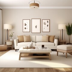 Fototapeta premium Luxury and Modern Home Interior Showcase in Cozy Living Room