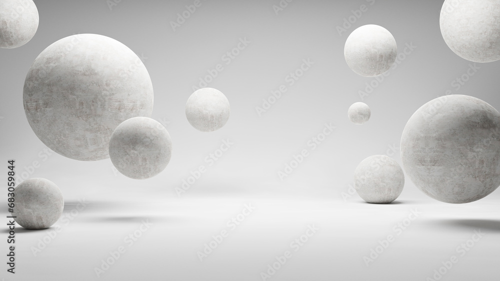Aufkleber Abstract spheres round circles forms white background with white color light and empty blank space, spheres and circles background podium stage for products and design