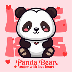Adorable Panda Bear with Heart: A Cartoon Vector Illustration for Valentine’s Day Holiday