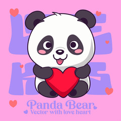 Valentine’s Day Special: Cute Panda Bear with Heart in a Cartoon Vector Illustration